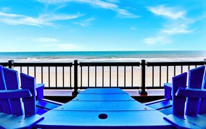 On the beach, sun-loungers, beach towels