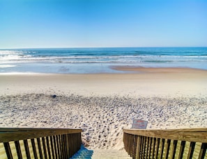 On the beach, sun-loungers, beach towels