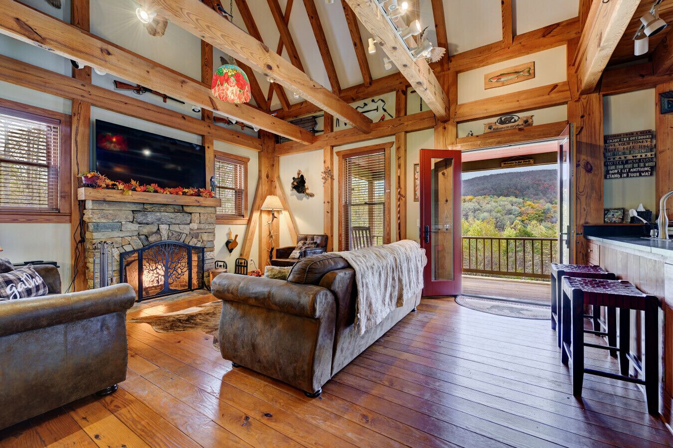 Smart TV, fireplace, video games, DVD player