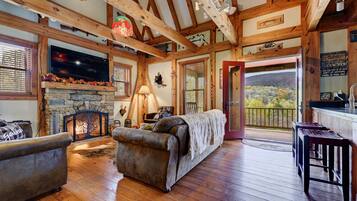 Smart TV, fireplace, video games, DVD player