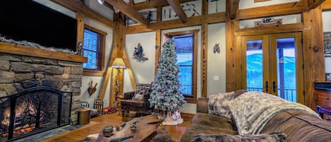 Smart TV, fireplace, video games, DVD player