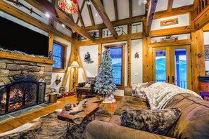 Smart TV, fireplace, video games, DVD player