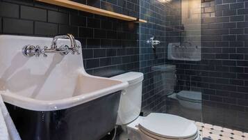 Regadera, secadora de cabello, toallas, jabón