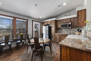 Fridge, microwave, stovetop, coffee/tea maker - Private Modern Hill Country Cabin on 17 acres close to downtown Fredericksburg. (Fredericksburg)