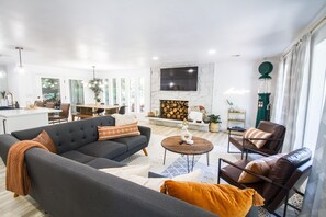 Smart TV, fireplace, video games, books