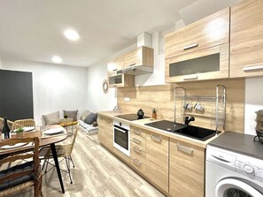 Fridge, microwave, oven, dishwasher