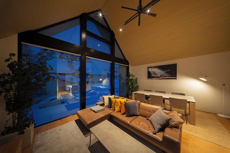 Luxury Chalet, 3 Bedrooms, Ensuite, Mountain View | Living area | 65-inch LCD TV with digital channels, TV, Netflix