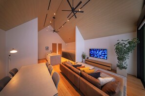 Luxury Chalet, 3 Bedrooms, Ensuite, Mountain View | Living area | 65-inch LCD TV with digital channels, TV, Netflix