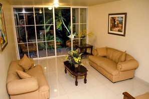 42-inch flat-screen TV with cable channels, TV