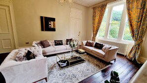 Smart TV, chimenea y libros 