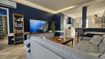 TV, DVD player, books, video library