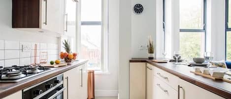 Fridge, microwave, oven, dishwasher