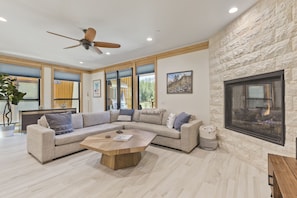 Smart TV, fireplace, video games, ping pong
