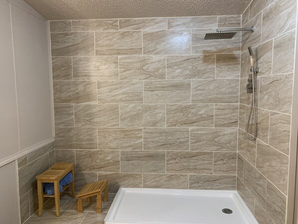 Combined shower/tub, hair dryer