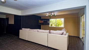 Smart TV, fireplace, stereo