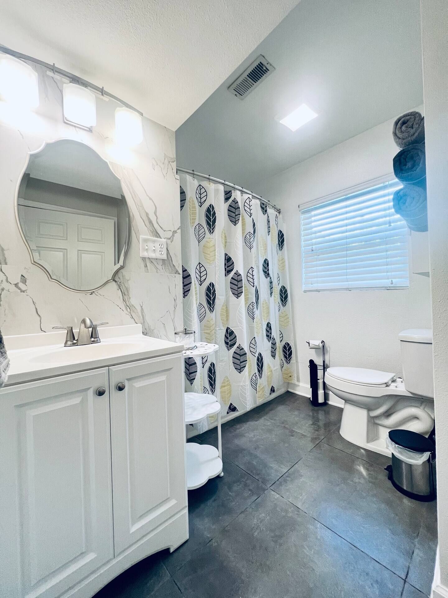 Centrally located private bedroom and bathroom
