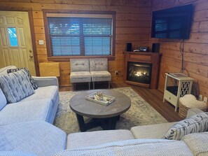 TV, fireplace, DVD player, stereo