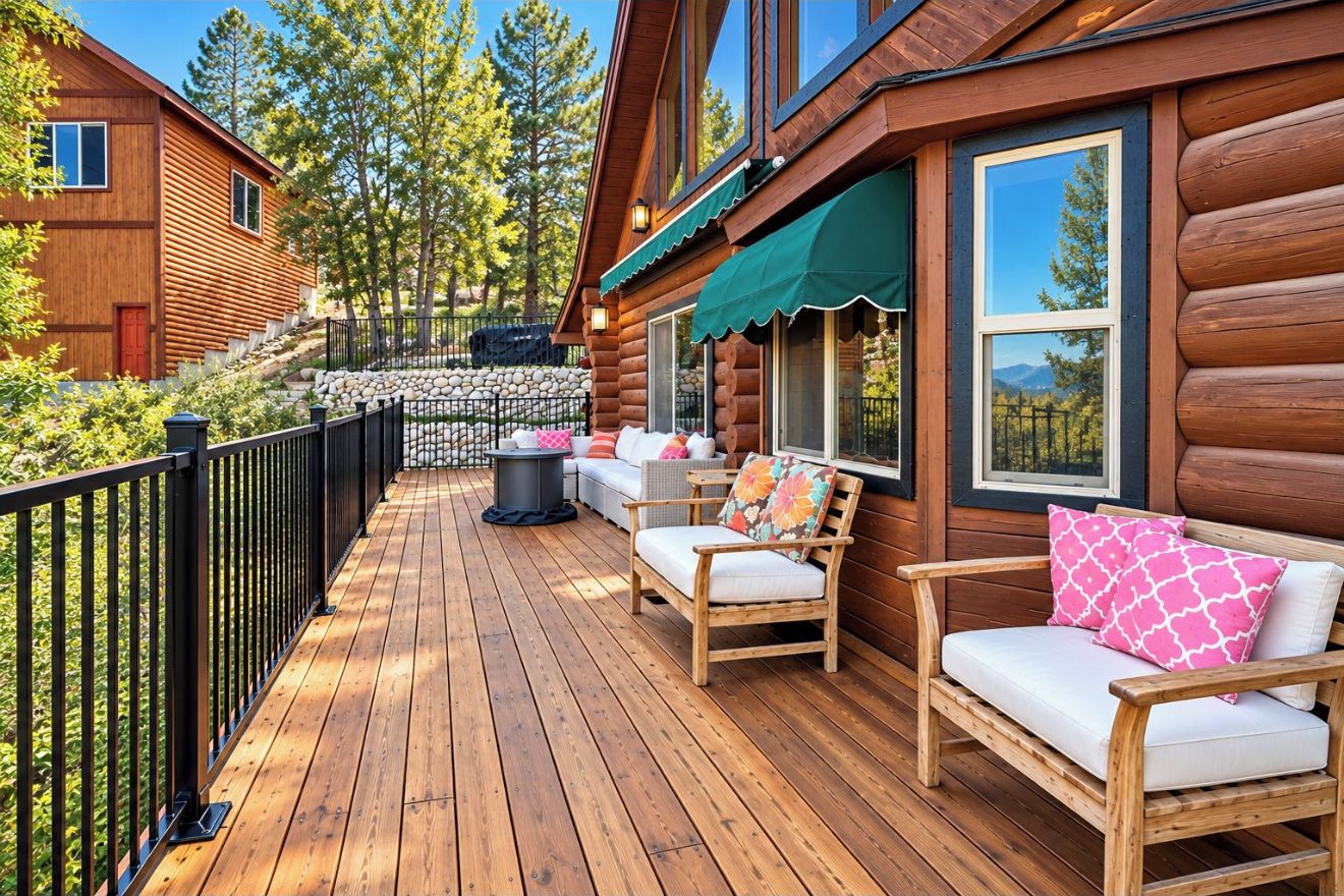 Outside wrap around deck with a million dollar view