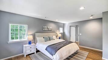 4 bedrooms, iron/ironing board, travel crib, internet