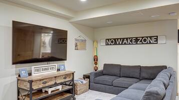 Smart TV, fireplace, foosball, table tennis