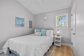 2 bedrooms, memory-foam beds, desk, iron/ironing board