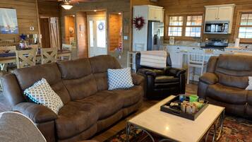 Smart TV, fireplace, video games, DVD player