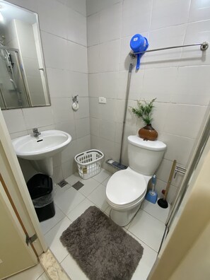 Regadera, bidet, toallas, jabón