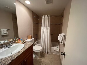 Suite, 1 slaapkamer | Badkamer | Een bad/douchecombinatie, gratis toiletartikelen, een haardroger