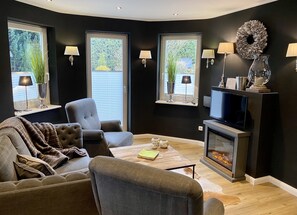 TV, fireplace