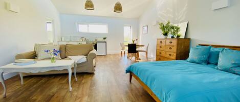 1 bedroom, memory-foam beds, desk, iron/ironing board
