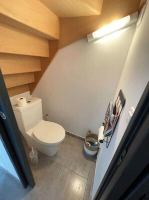 Douche, sèche-cheveux, serviettes fournies, papier toilette