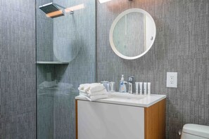 Combined shower/tub, hair dryer, towels
