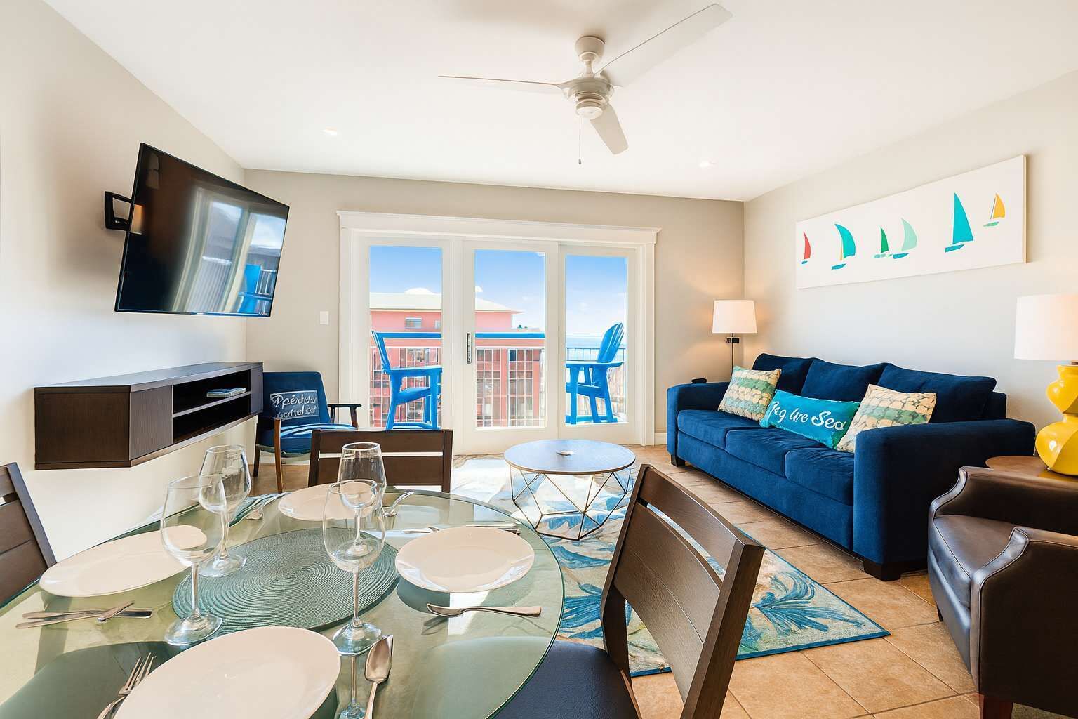 Apartment, 1 King Bed with Sofa bed, Pool Access, Beach View | Living area | TV