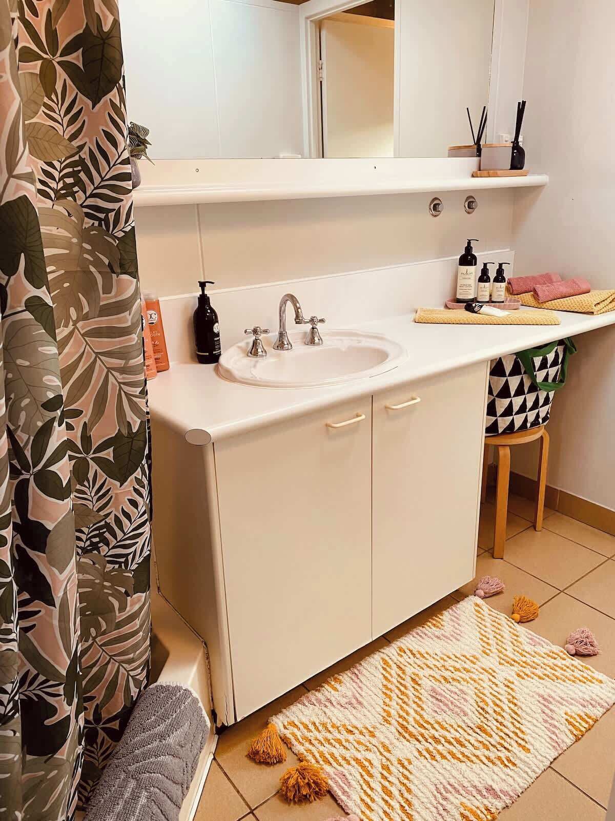 Shower, hair dryer, shampoo