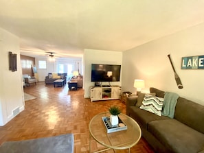 TV, fireplace, DVD player, books