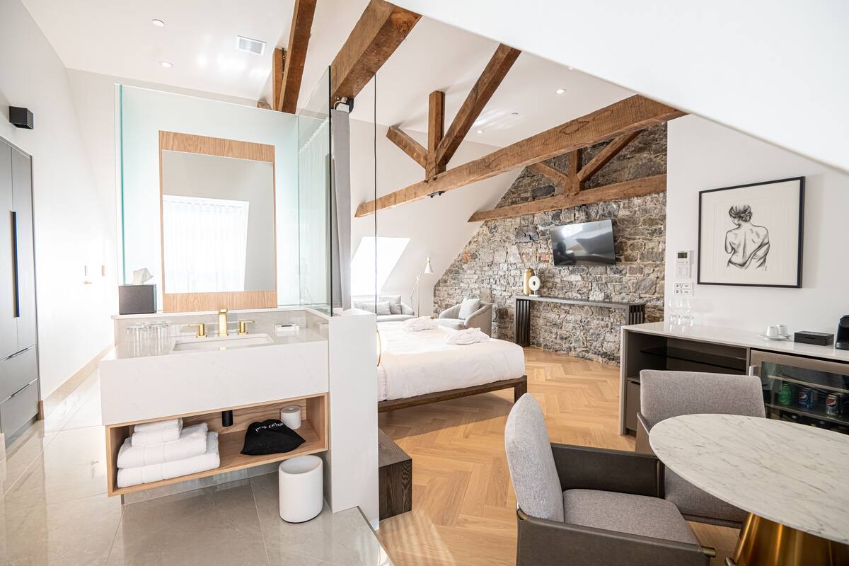 premium suite | bathroom | hair dryer, bathrobes, electronic bidet, towels