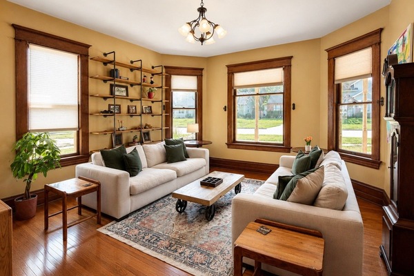 Living room with large sofas and smart TV