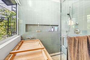 Combined shower/tub, hair dryer