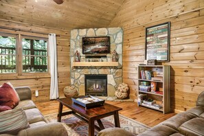 Smart TV, fireplace, DVD player, foosball