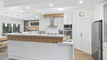 Fridge, microwave, oven, dishwasher