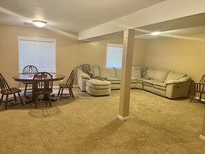 Smart TV, fireplace, video games, foosball
