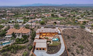 A large, multi-story house with a swimming pool and landscaped garden. - Private Home in Scottsdale/Fountain Hills, AZ. Movie Theater, Pool, Hot Tub, Pool Table, Casita (Fountain Hills)