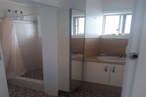 Shower, hair dryer, toilet paper