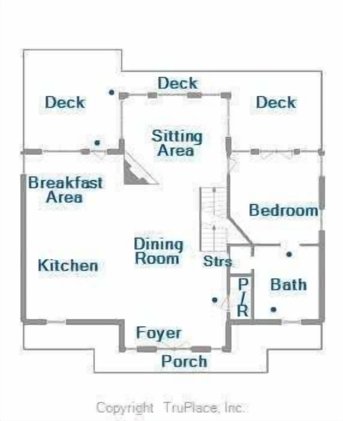 Plano de planta que muestra una sala de estar, comedor, cocina, dormitorio, baño, vestíbulo, porche y terraza.