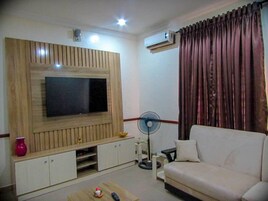 Premium Apartment | Living area | 14-inch plasma TV with cable channels, TV