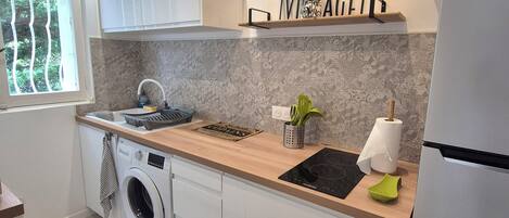 Kühlschrank, Mikrowelle, Ofen, Herdplatte