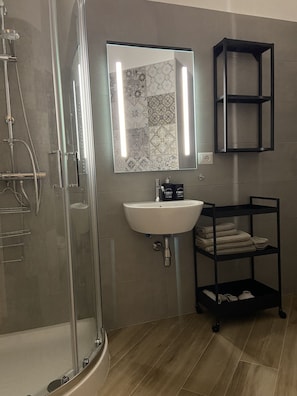 Dusche, Haartrockner, Bidet, Handtücher