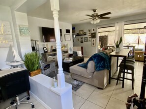 Smart TV, books, stereo, printers