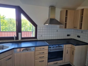 Fridge, microwave, oven, stovetop - Andina's vacation apartment - Wonderful view of the lake (Olpe)