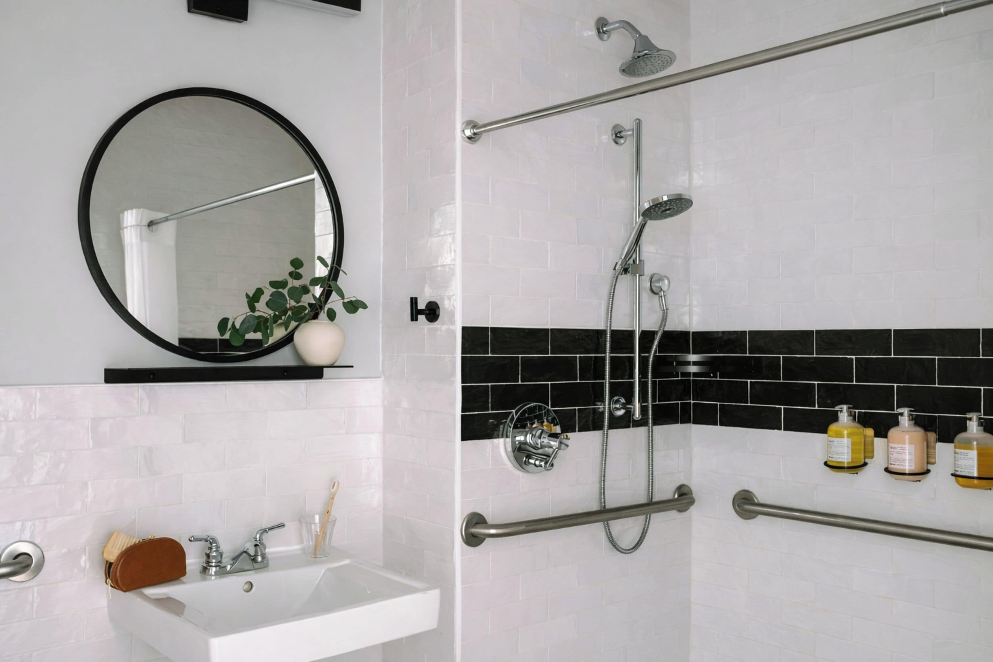 Perlengkapan mandi desainer, pengering rambut, handuk, dan sabun